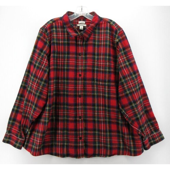 LL Bean Top 3X Plus Flannel Shirt Tartan Plaid Button Up Relaxed Fit - Picture 1 of 10